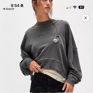 Free People Gray Oversized Sweatshirt